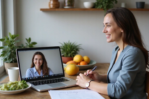 Frau bei Online-Ernährungsberatung über Laptop