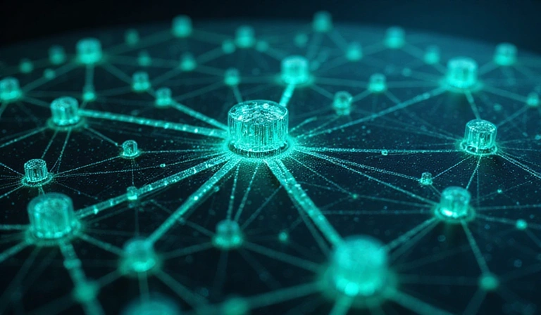Image of interconnected digital network, representing data sharing and security.