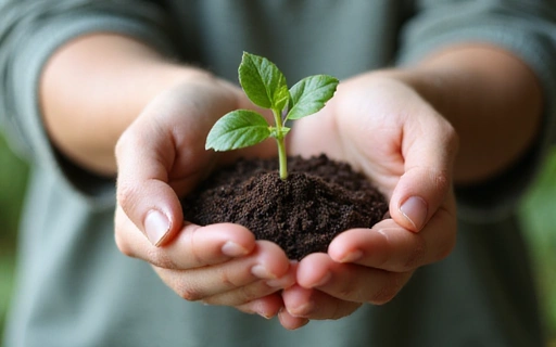 Hände halten einen grünen Sprössling, symbolisiert Wachstum und Gesundheit